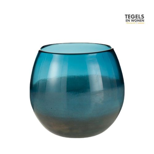 Vaas blauw glas rond L | Tegels & Wonen