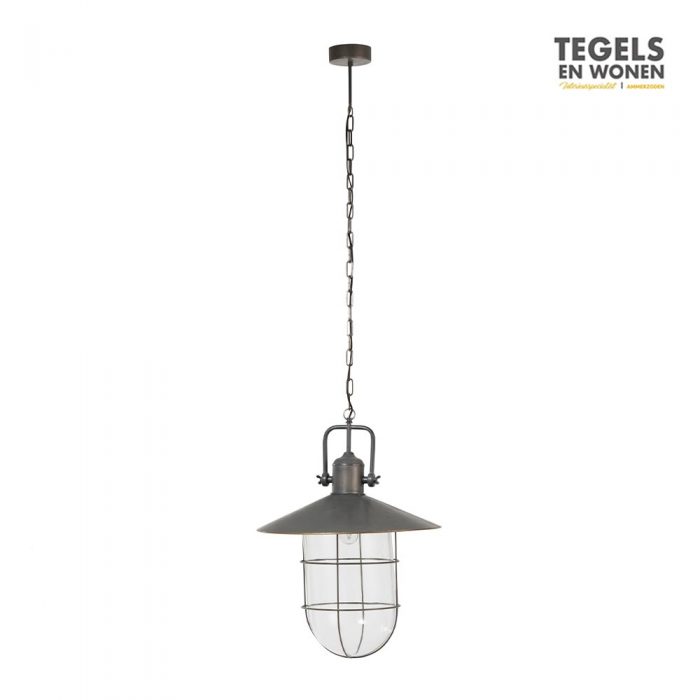 Hanglamp met tralie en glas by J-Line | Tegels & Wonen
